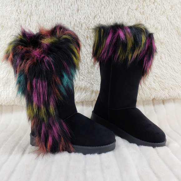 Chi Chi Black Multi Faux Fur Thick Lined Winter Boots - Picture 2 of 13